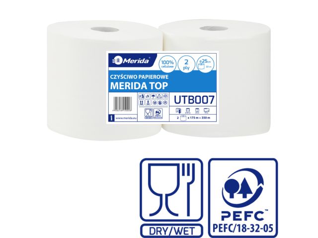 MERIDA TOP industrial towels 2-ply, 175 m, white (2 rolls in a pack.)